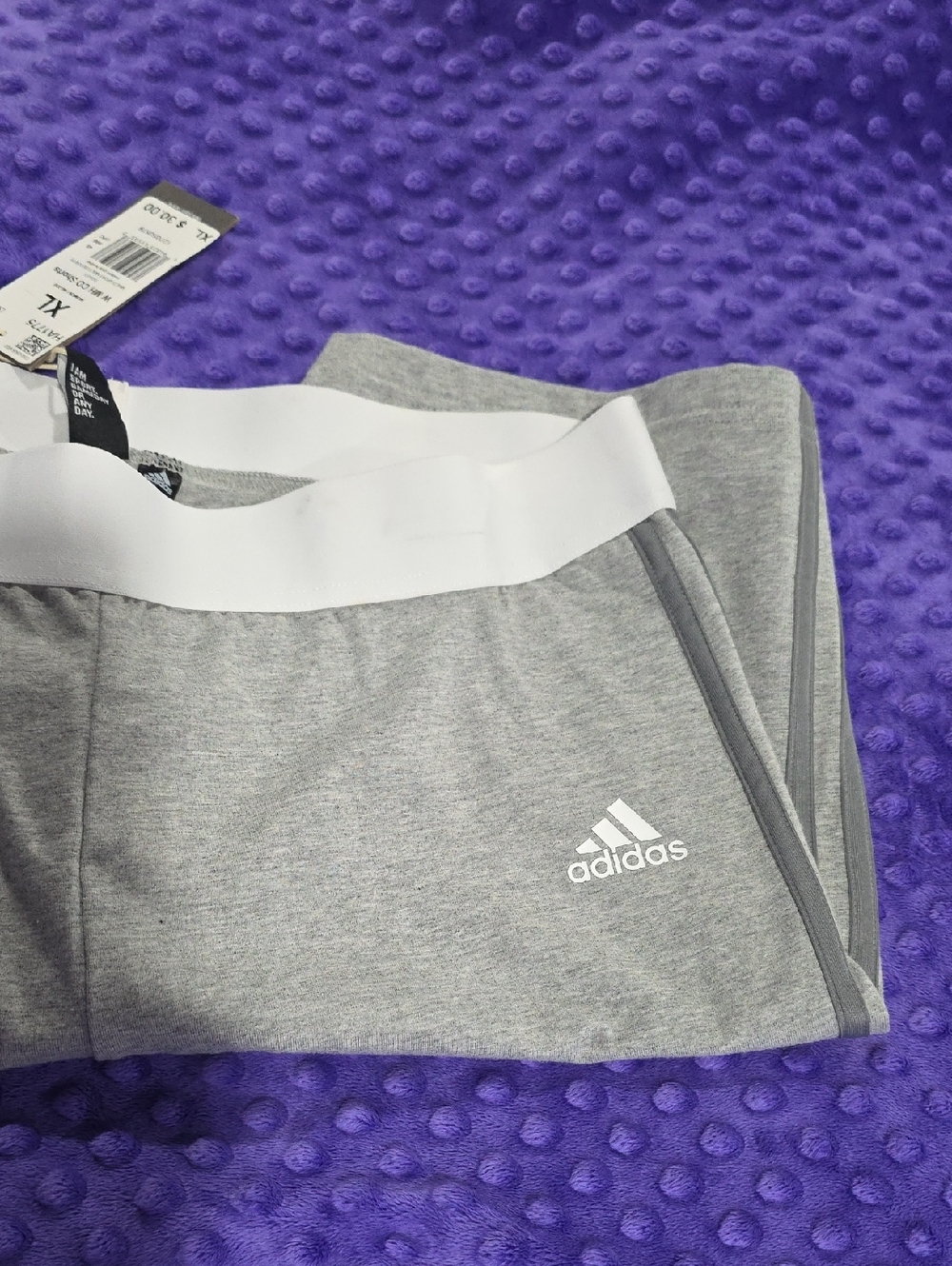 adidas Gray Womens Athletic Joggers with White Waistband